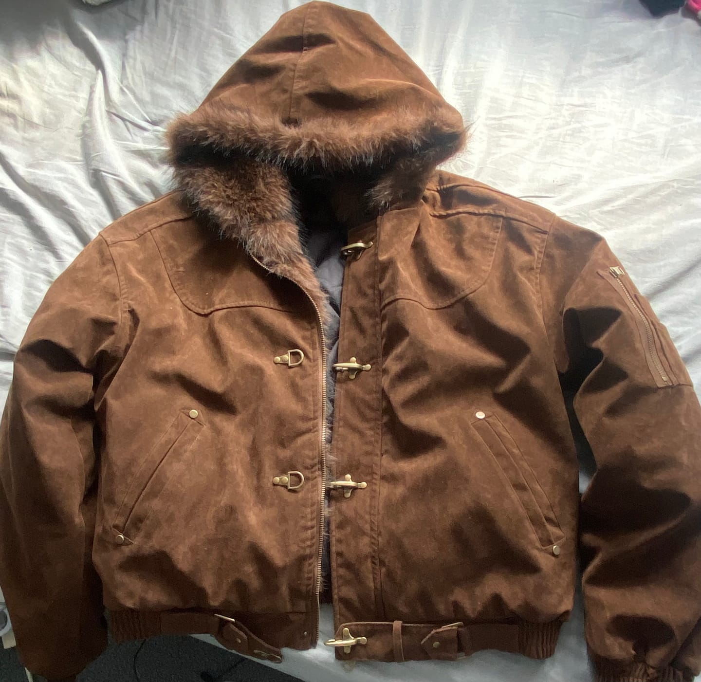 Customer photo review of Omirad Faux Suede Fur-Lined Jacket