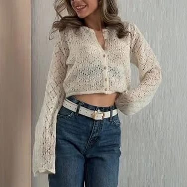 Customer photo review of Tessa Sheer Cropped Cardigan