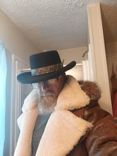 Customer photo review of Rocco Vintage Distressed Brown Aviator bomber shearling jacket with hoodie