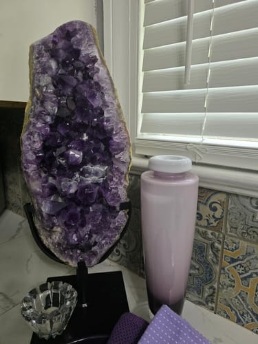 Customer photo review of Amethyst Cluster on a Metal Base, 28.8 lbs & 23.7 inches Tall #5491-0256