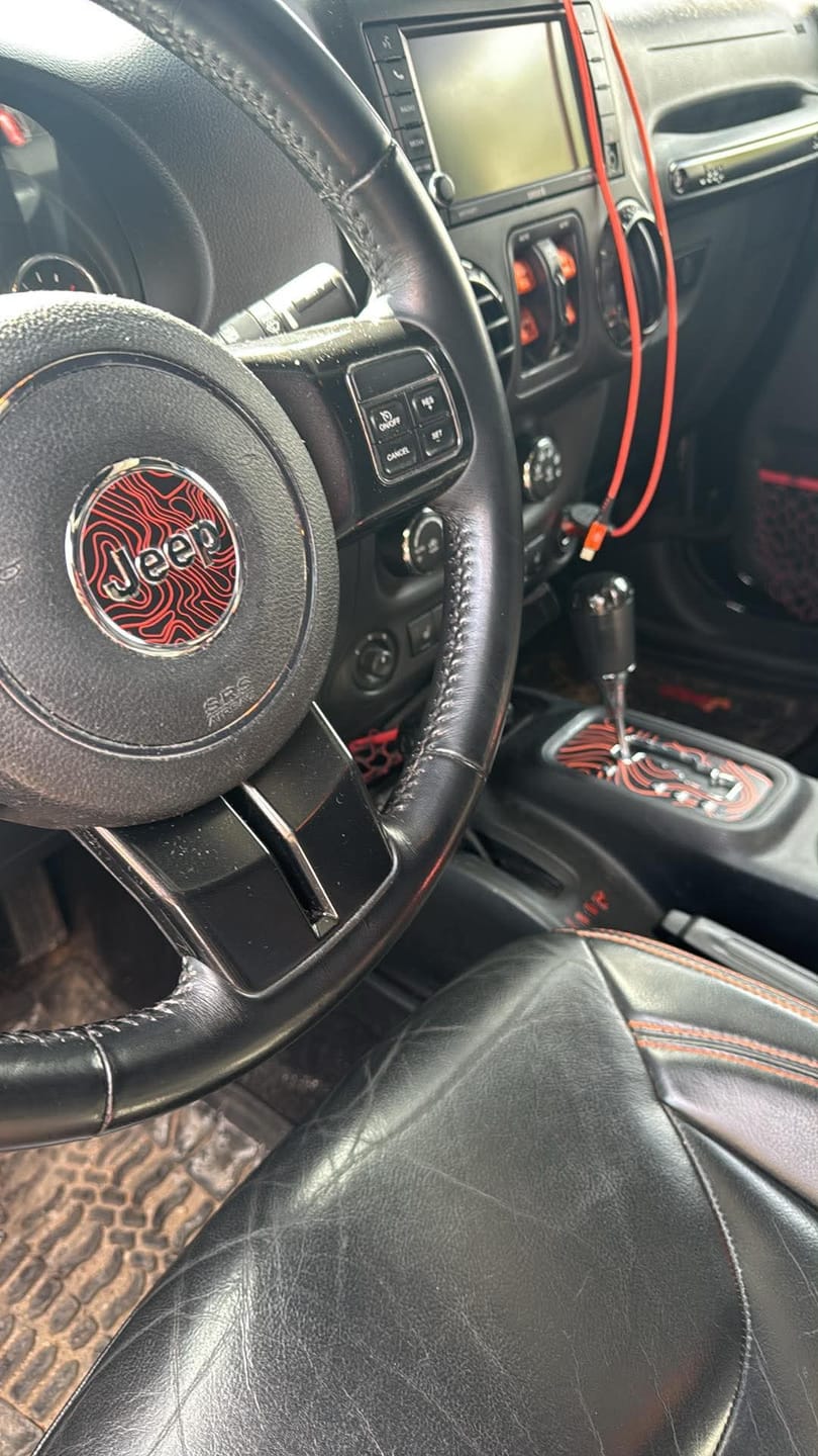 Customer photo review of Topographical Map Print Steering Wheel Decal for Jeep
