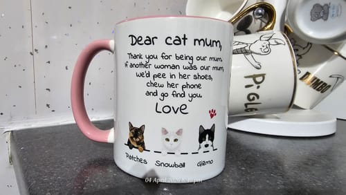 Customer photo review of Dear cat parent - Personalised Mug