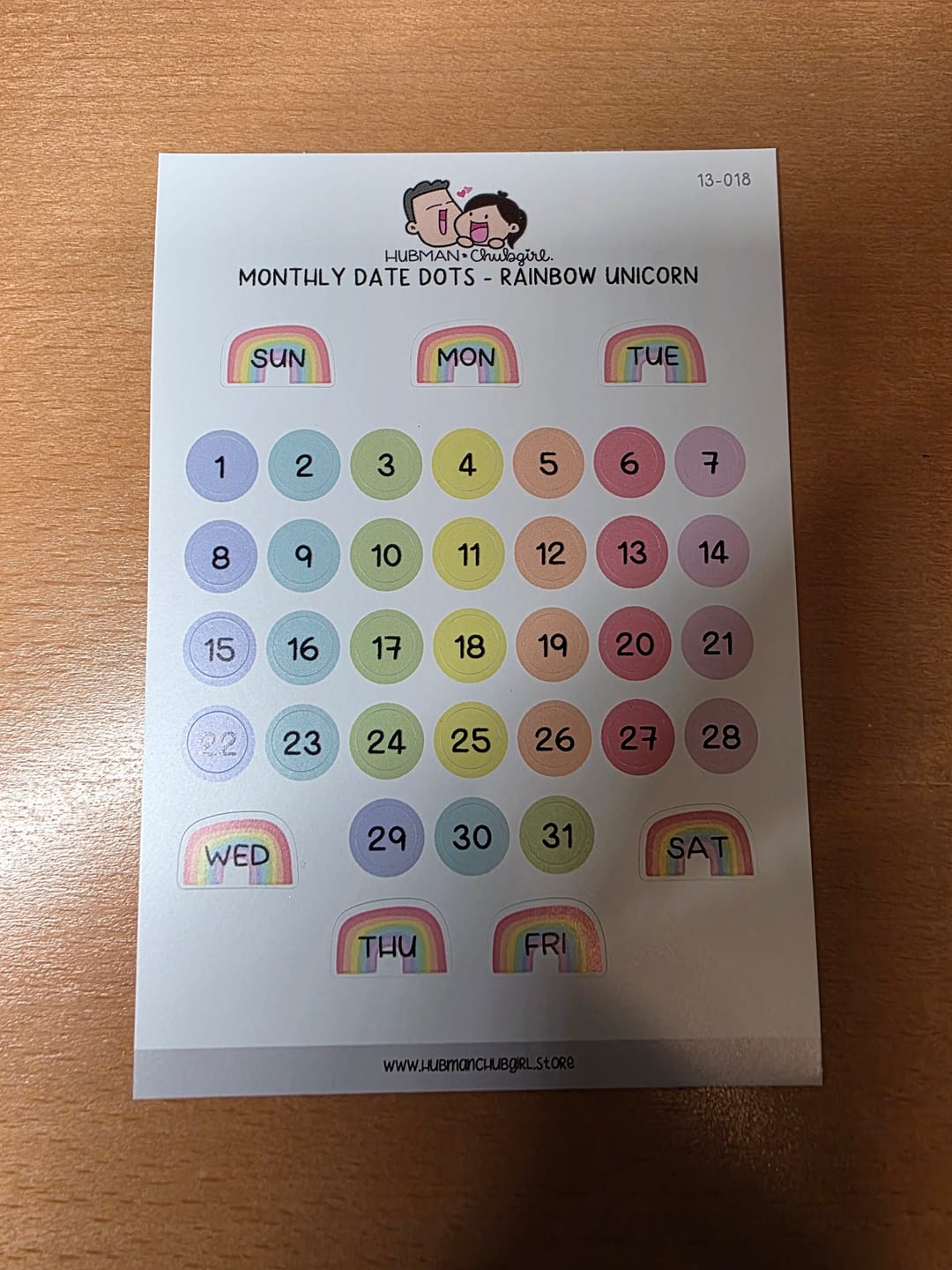Customer photo review of Monthly Date Dots - Rainbow Unicorn Planner Stickers