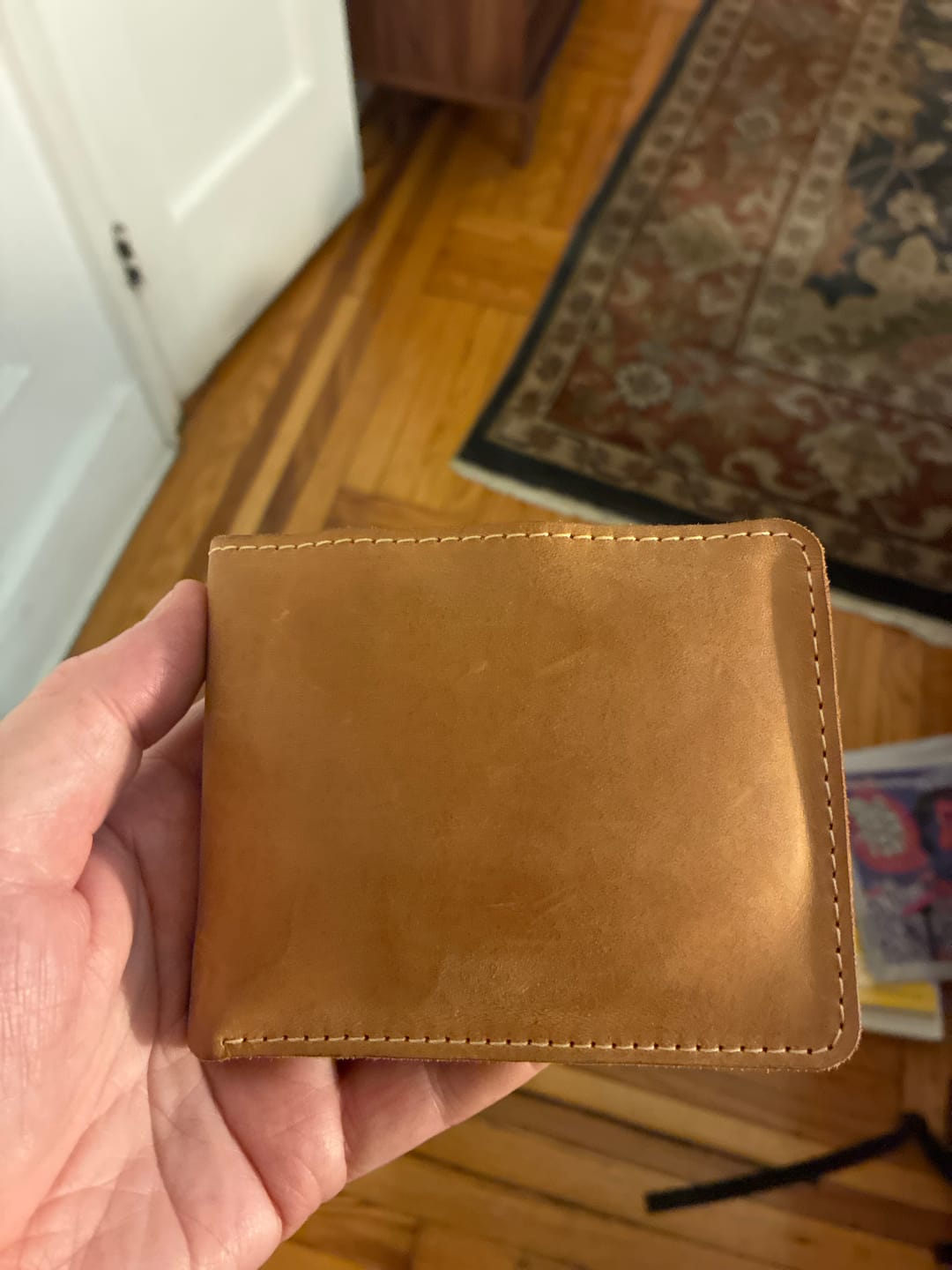 Customer photo review of Cognac Full Grain Leather Minimalist Wallet