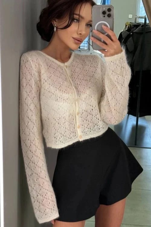 Customer photo review of Tessa Sheer Cropped Cardigan