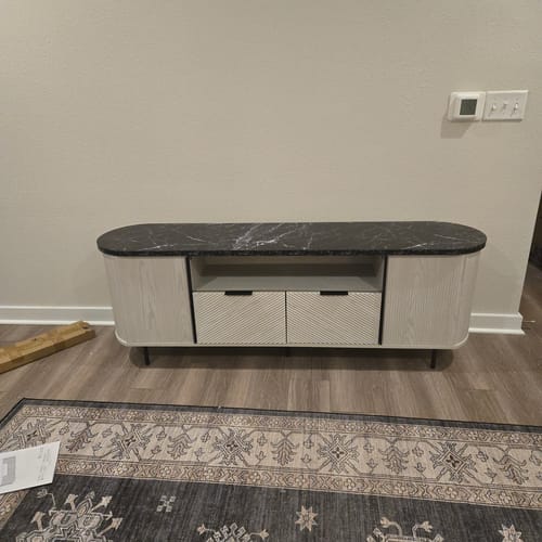 Customer photo review of 68" Faux Marble Top Modern Fluted TV Stand