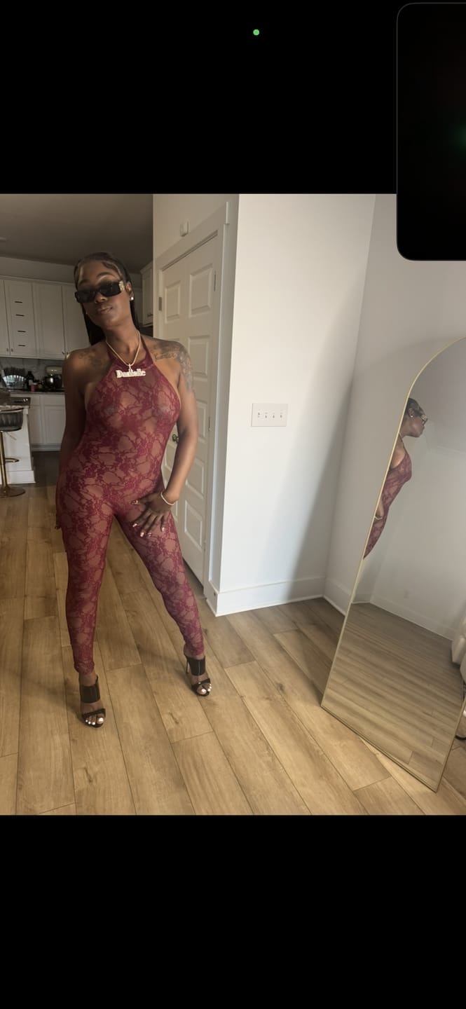 Customer photo review of Privé Lace Jumpsuit - Merlot