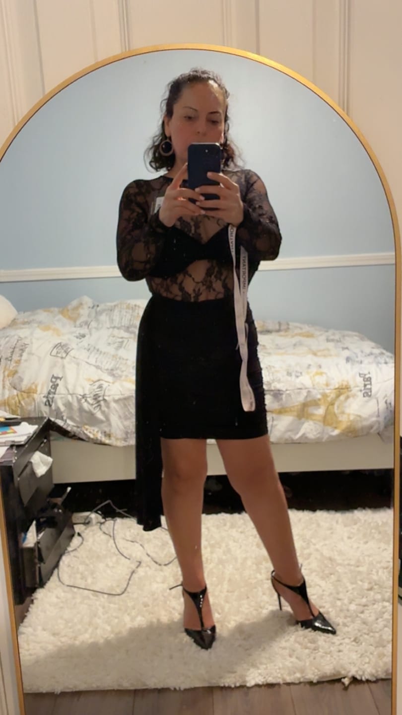 Customer photo review of Isadora Lace Sash Mini Dress - Black