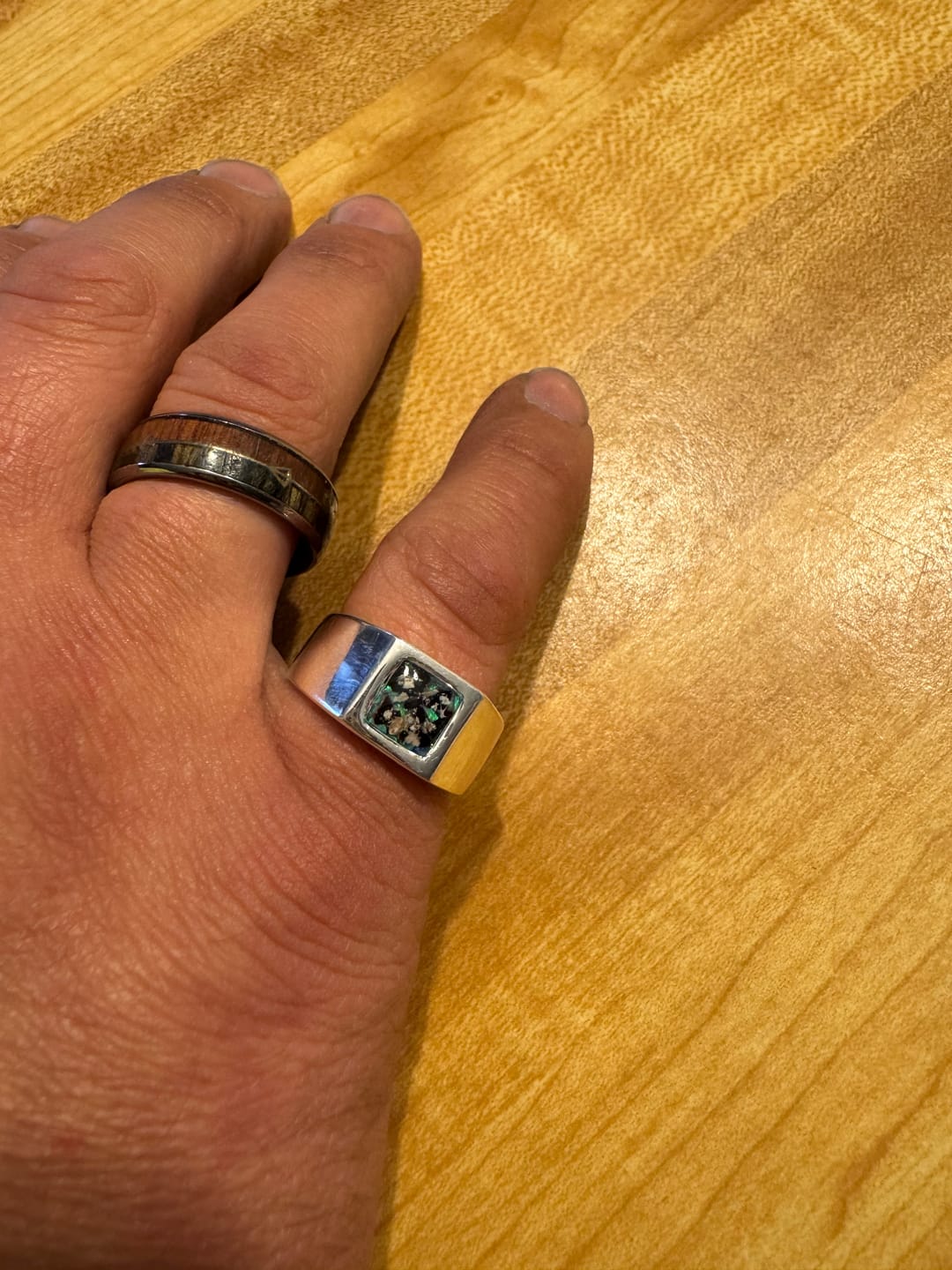 Customer photo review of Men's Opal Ring with Cremation Ash