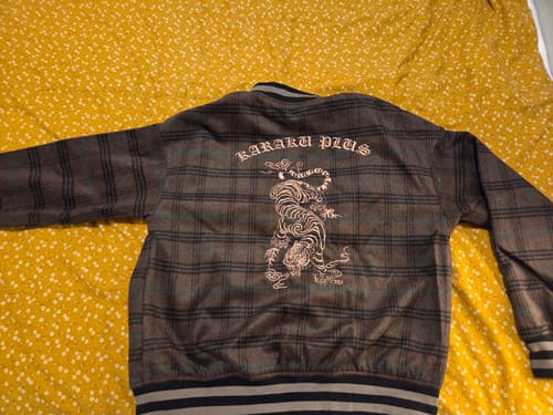Customer photo review of Wool-Blend Tweed Check Baseball Jacket with Tiger Embroidery
