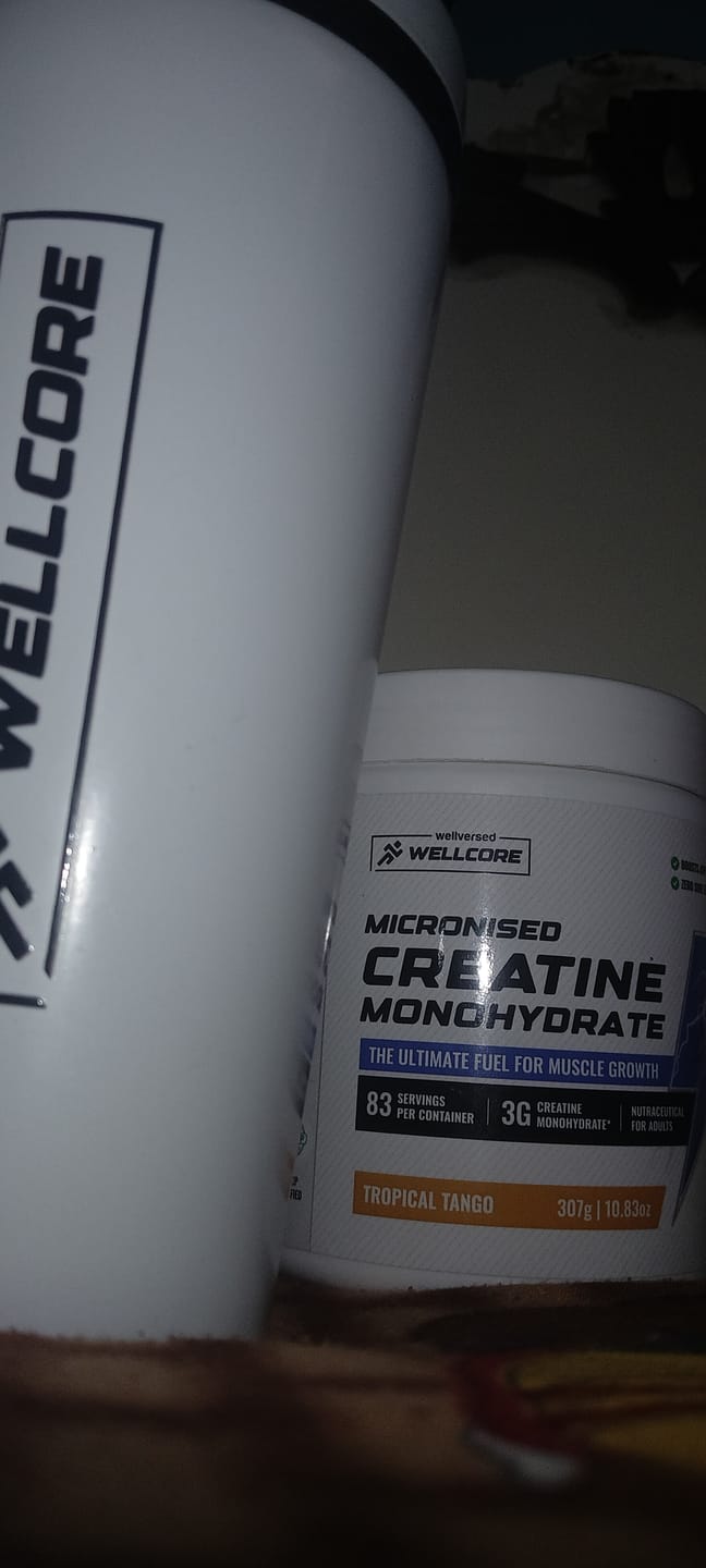Customer photo review of Wellcore - Micronised Creatine Monohydrate (83 Servings, Tropical Tango) + Premium Steel Shaker