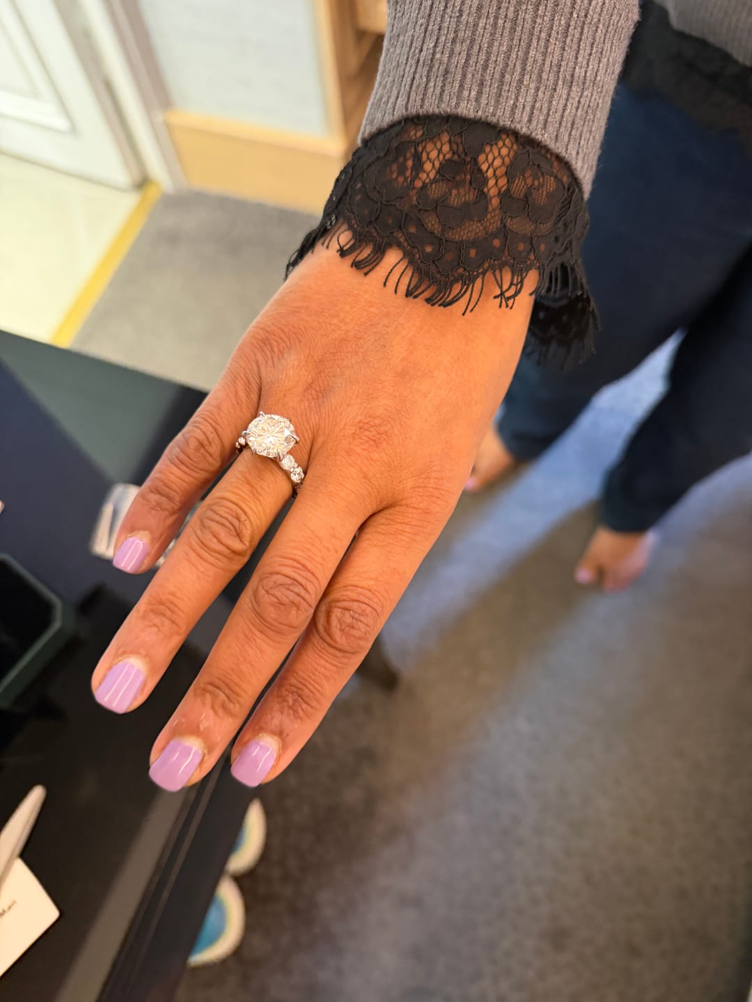 Customer photo review of S925 Moissanite 6.0Ct Round Cut Luxe Engagement Ring in Sterling Silver