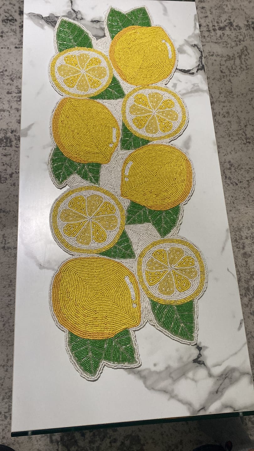 Customer photo review of Lemon Beaded Table Runner