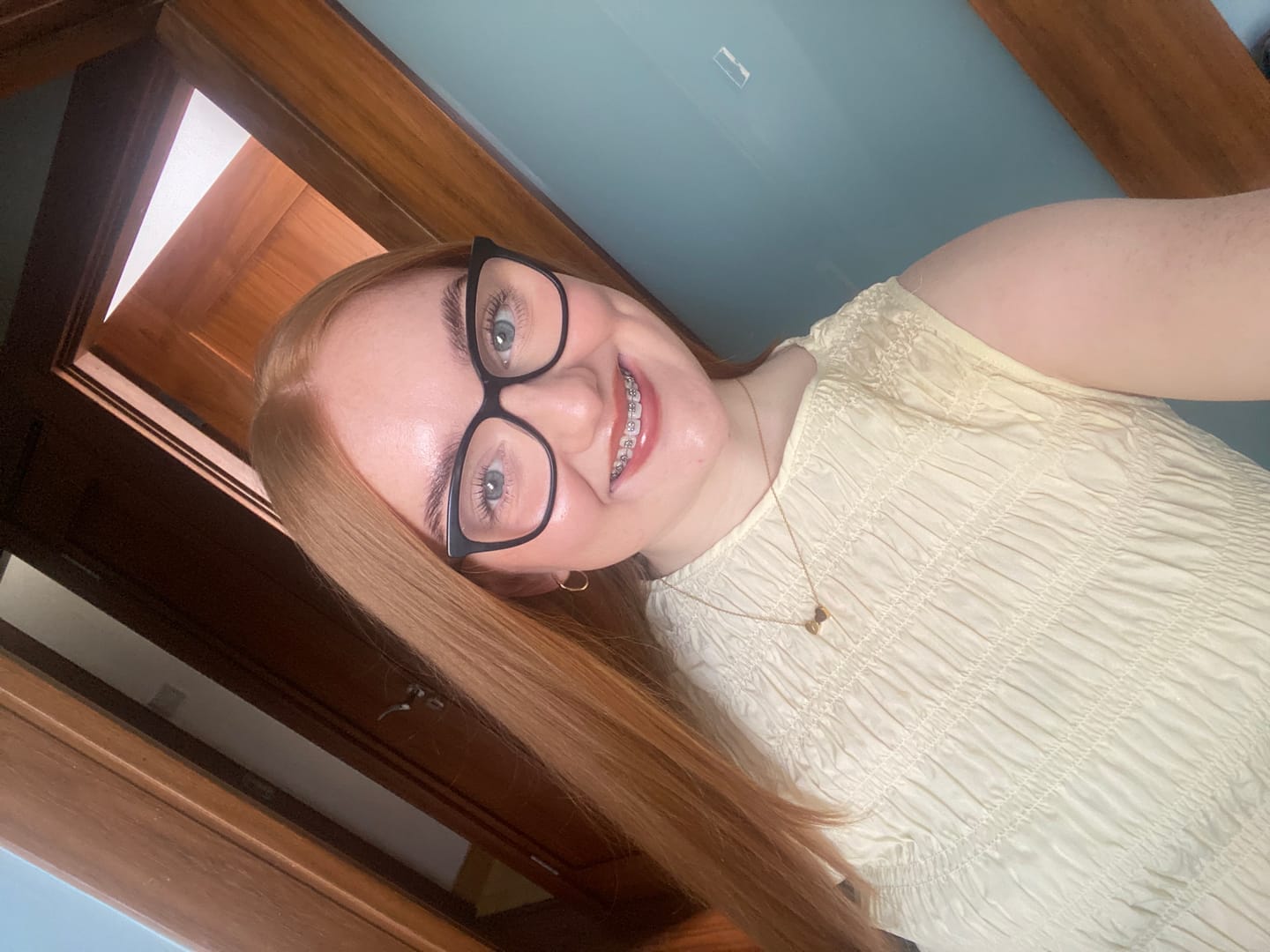 Customer photo review of Amo Heart Double Bead Necklace in Gold