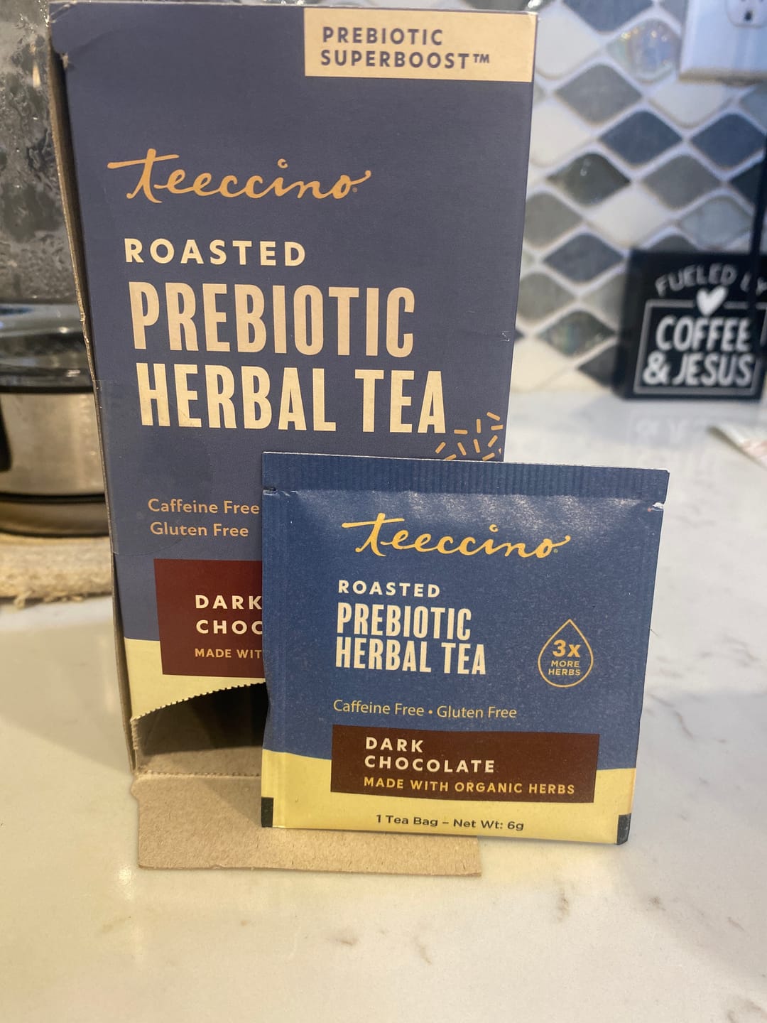 Customer photo review of Dark Chocolate Prebiotic SuperBoost Herbal Tea
