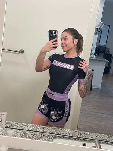 Customer photo review of Lavender Haze BJJ Rash Guard