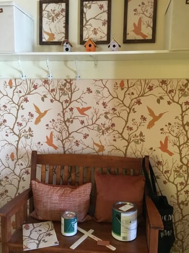 Customer photo review of Derora - Chinoiserie Trees, Birds & Flowers Peel & Stick Wallpaper