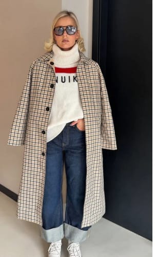 Customer photo review of Florence Reversible Plaid Long Coat