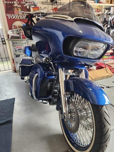 Customer photo review of HR3 Superior Blue Vented Lower Fairing Kit For Harley Touring models 2014-2024