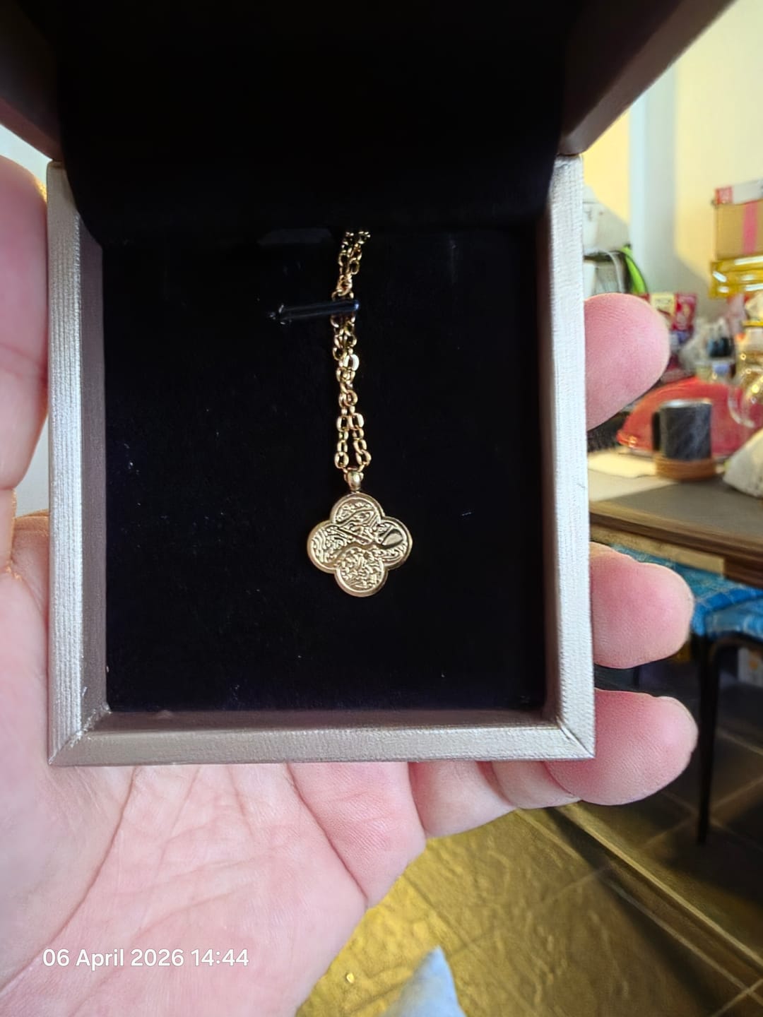 Customer photo review of 18K Gold Plated Islamic Calligraphy Necklace