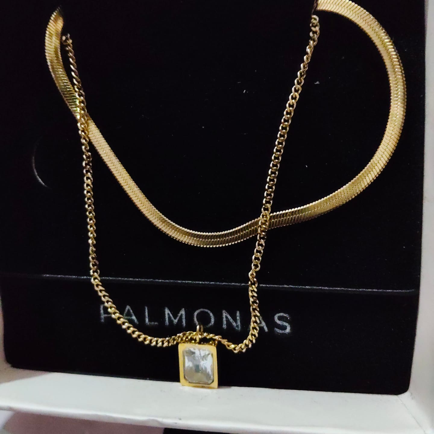 Customer photo review of Square Pendant Layered Necklace