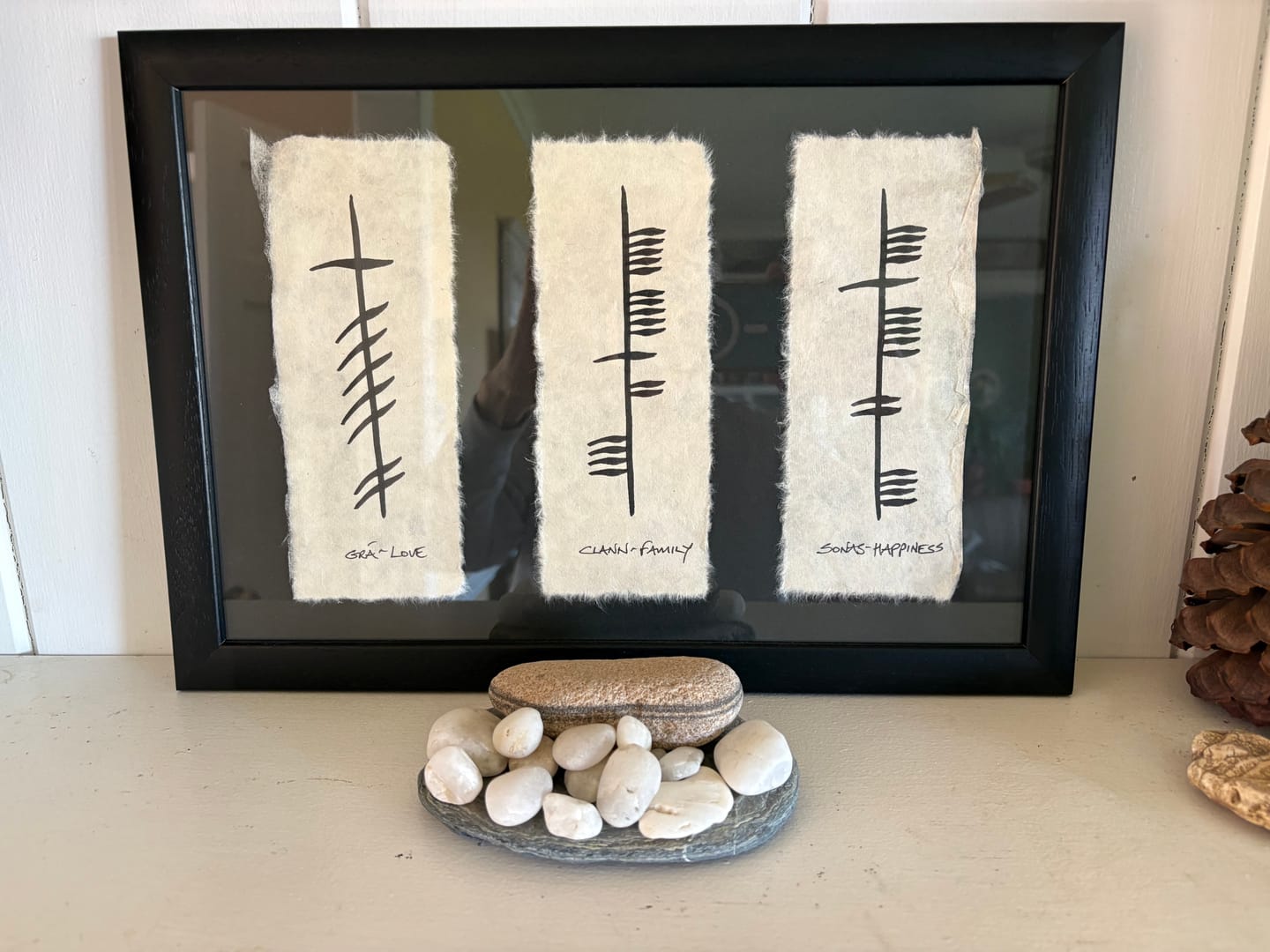 Customer photo review of Ogham Wishes - Home/Happiness/Laughter - Small Frame