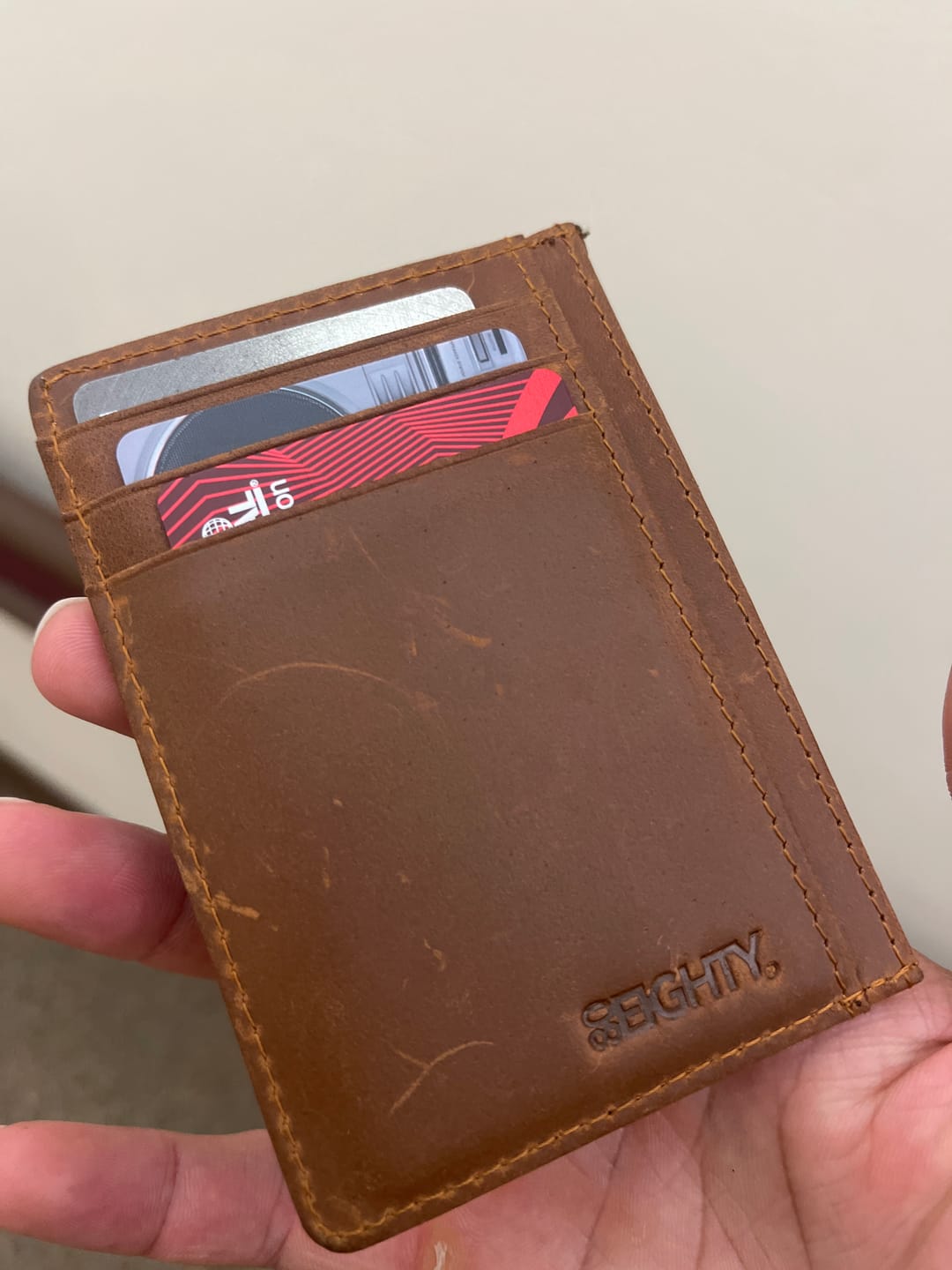 Customer photo review of 80Eighty® Cognac Leather Wallet