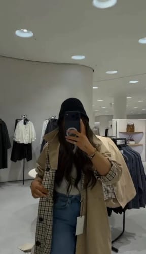 Customer photo review of Florence Reversible Plaid Long Coat