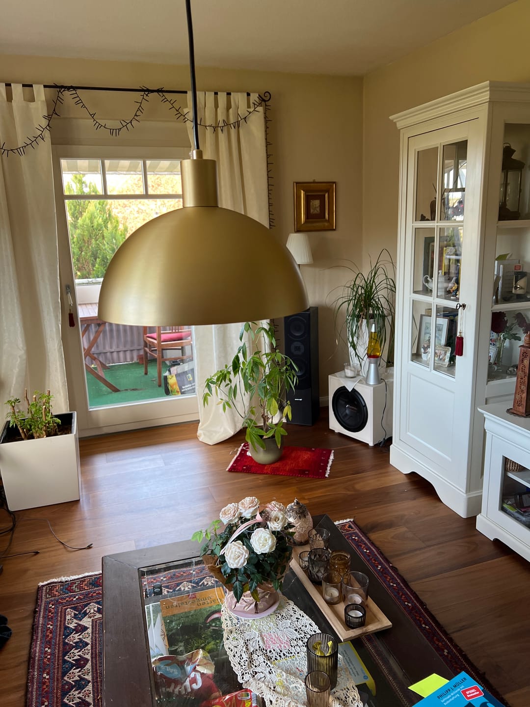 Customer photo review of 1-Light Mid-Century Modern Brass Dome Pendant Light