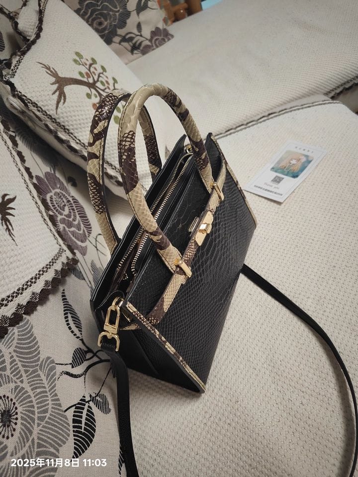 Customer photo review of Tang Red 27 Onyx-Sand Python-Embossed Tote