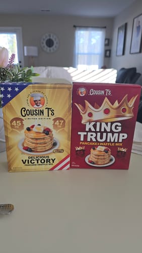 Customer photo review of Cousin T's Gourmet King Trump Pancake & Waffle Mix