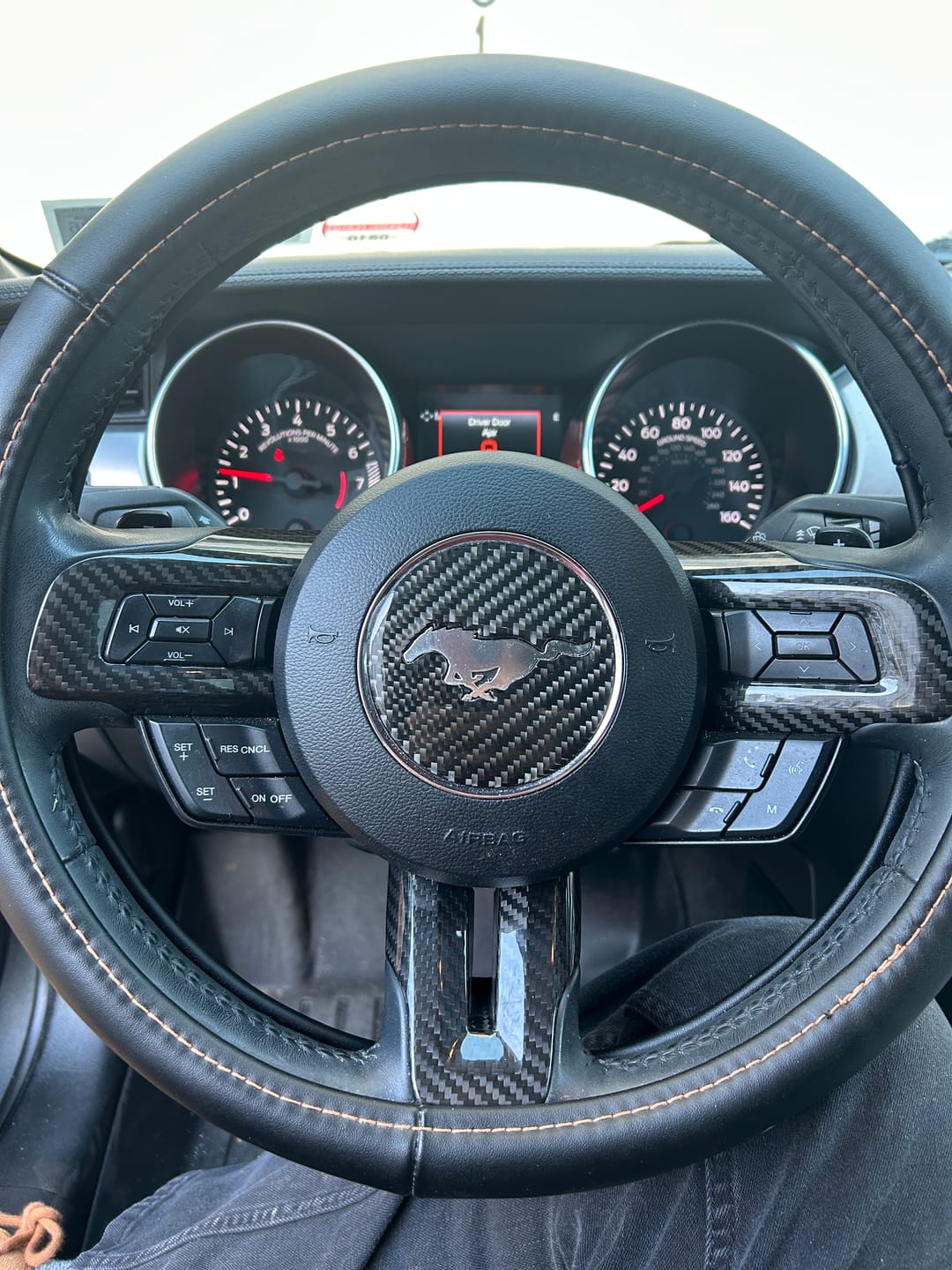 Customer photo review of Mustang 2015-2023 Carbon Fiber Steering Wheel Chrome Delete Cover