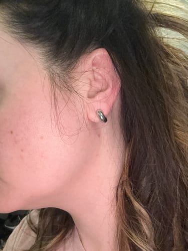 Customer photo review of Simple Huggie Clip On Earrings in Silver