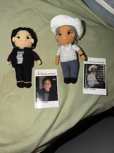 Customer photo review of Dolly® Personalized Crochet Doll with Photo Card