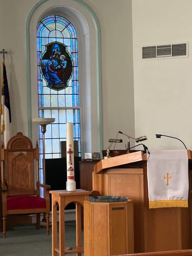 Customer photo review of Red Lamb of God Paschal Candle