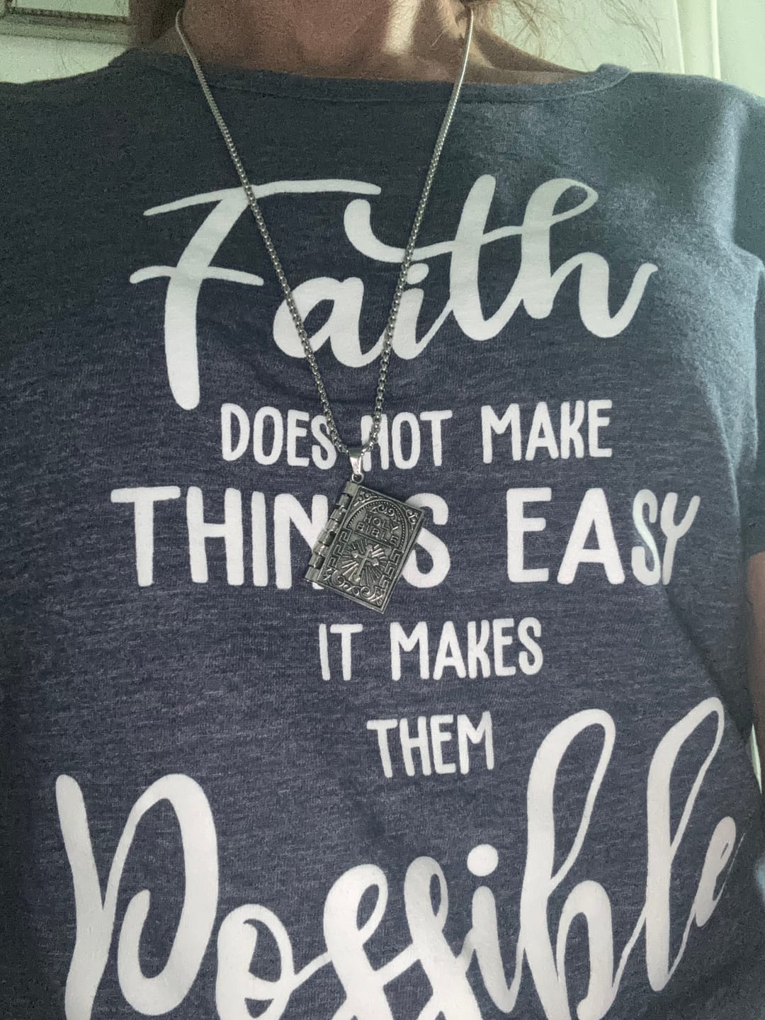 Customer photo review of John 3:16-17 Bible Necklace