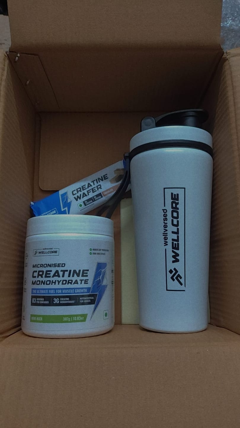Customer photo review of Wellcore - Micronised Creatine Monohydrate (83 Servings, Kiwi Kick) + Premium Steel Shaker