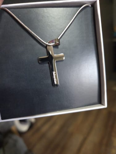 Customer photo review of Engraved Boys Cross Necklace