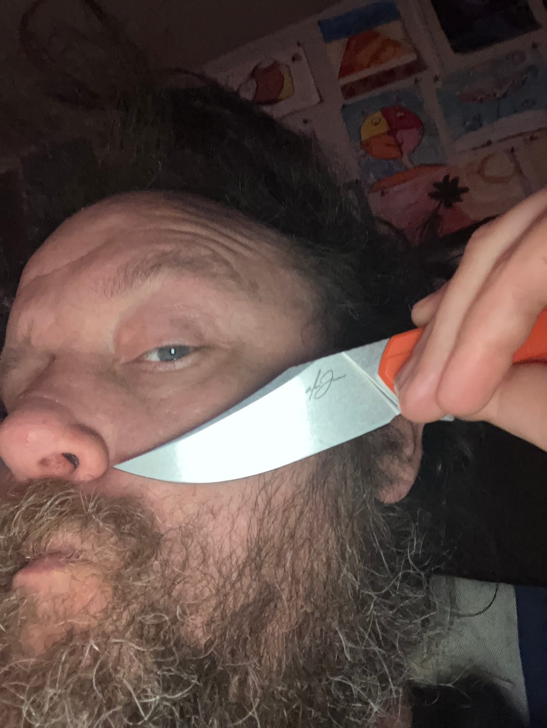 Customer photo review of Alex Jones Burnt Orange Folding Blade
