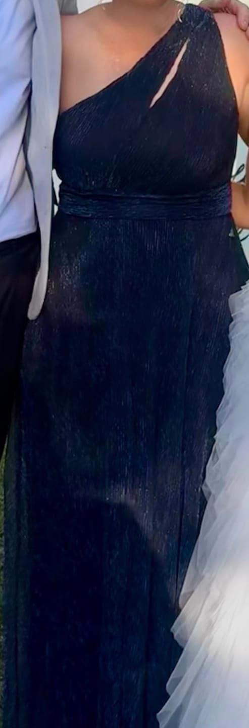 Customer photo review of Dazzling One Shoulder Maxi Dress in Navy Lurex