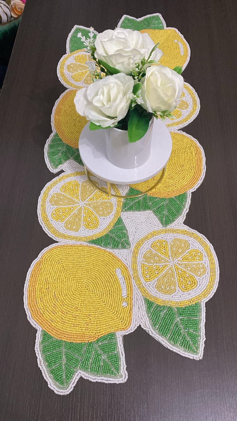 Customer photo review of Lemon Beaded Table Runner