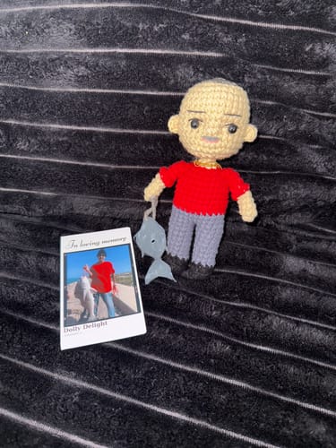 Customer photo review of Dolly® Personalized Crochet Doll with Photo Card