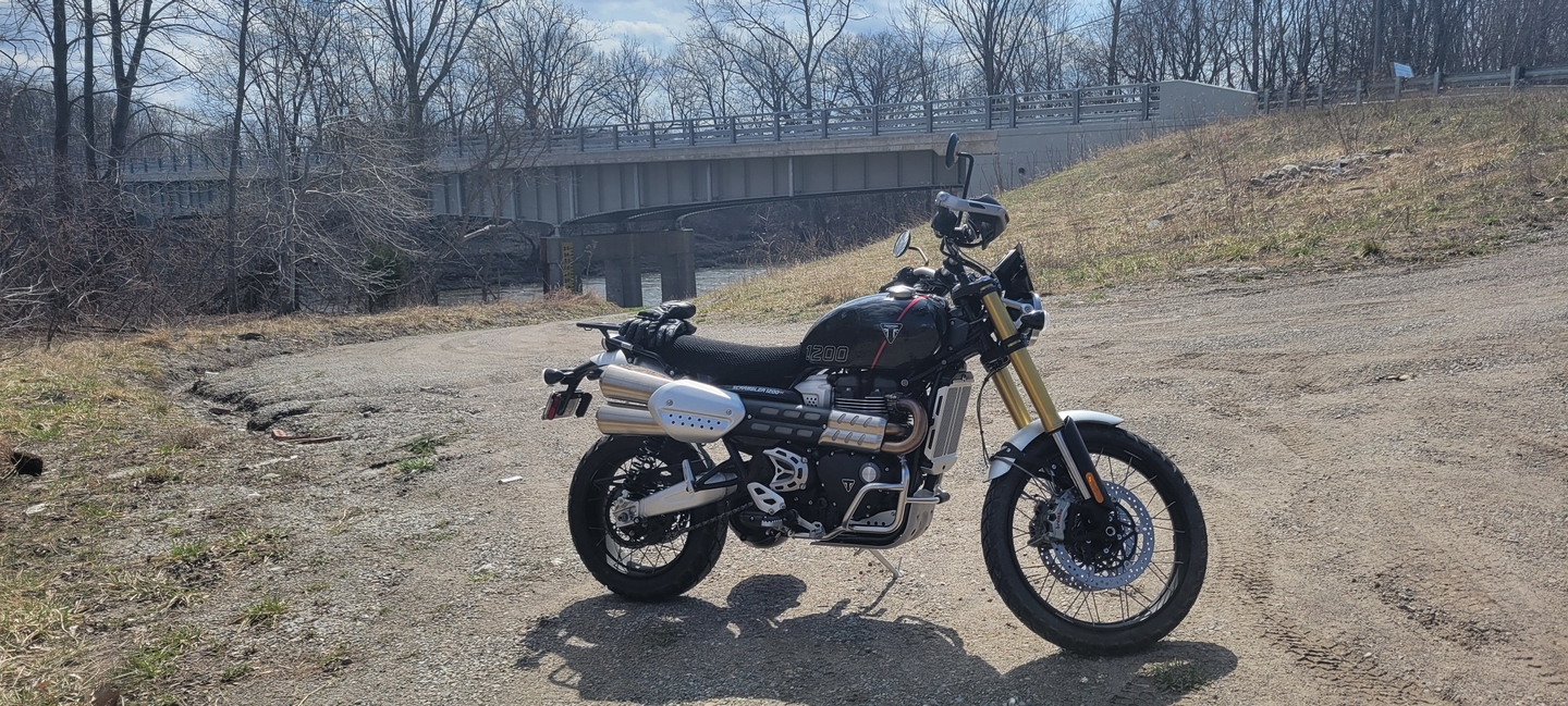 Wind Rider mesh seat cover installed on a Triumph Scrambler 1200