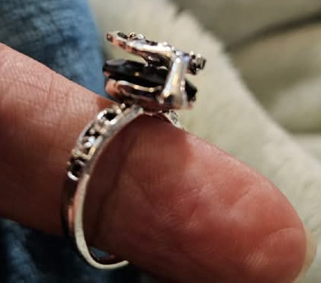 Customer photo review of Vintage Vine Black Agate Ring (Light Luxury Niche Dark Style Band)