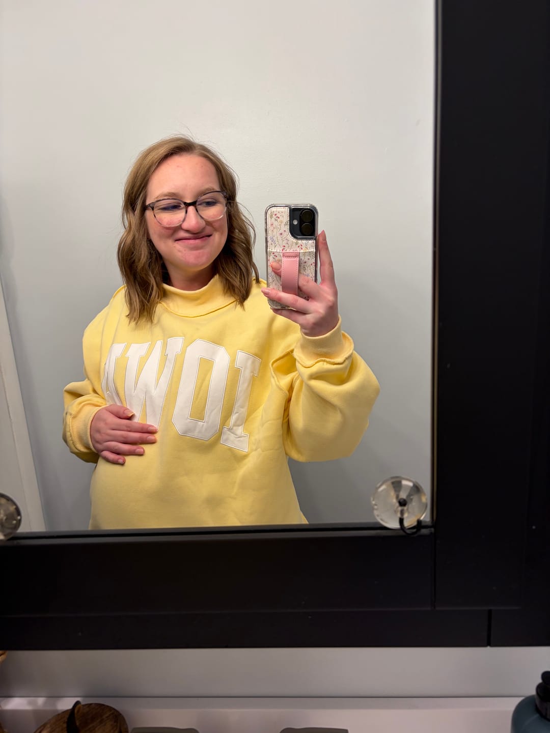 Customer photo review of Iowa Embroidered Mock Neck Pullover