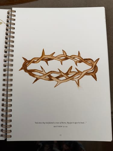 Reviewer's completed watercolor painting of a brown crown of thorns in the General Conference Workbook.