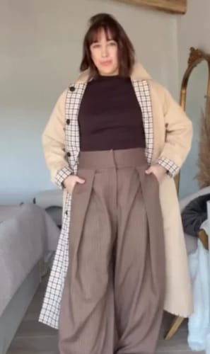 Customer photo review of Florence Reversible Plaid Long Coat