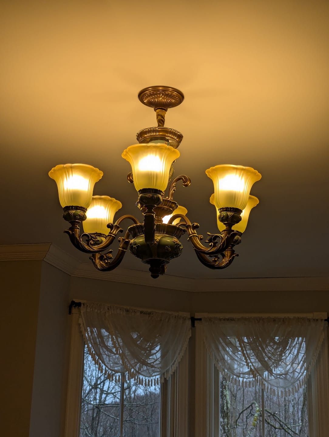 Customer photo review of Traditional Antique Ceramic Dining Room Chandelier with Frosted Flower Glass Shades