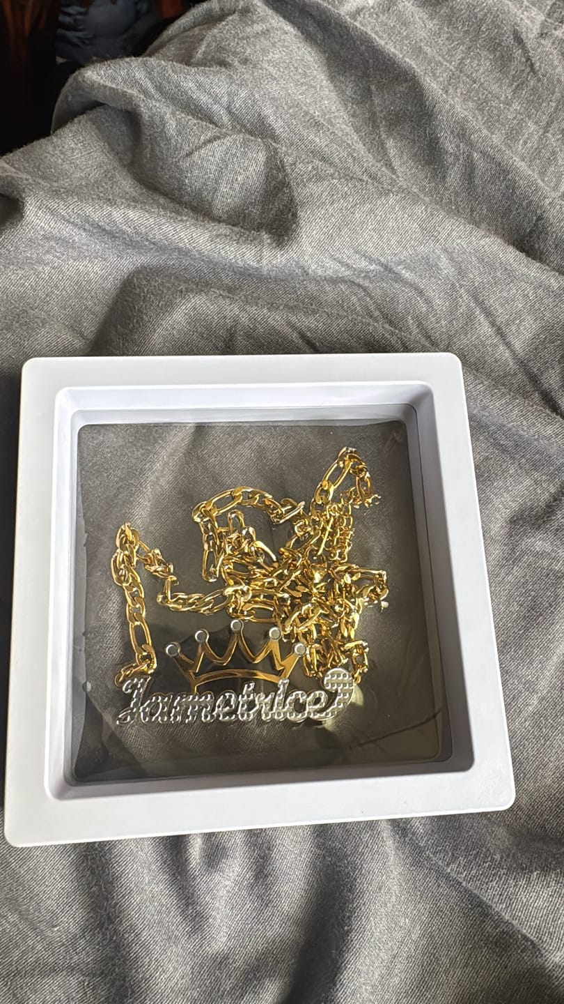 Customer photo review of Double Plated Crown Name Necklace w/ Figaro Chain