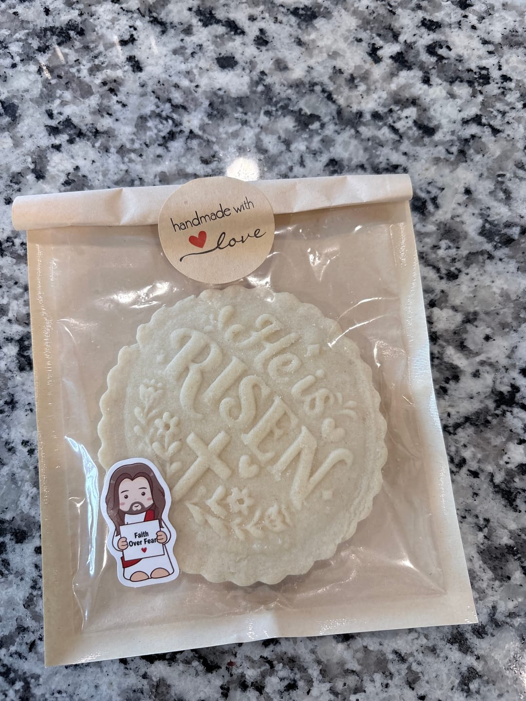 Customer photo review of Embossed Easter Cookie Stamp - He is Risen Circle